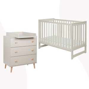 ZESTAW Komoda i Łóżeczko z barierką IWI beż