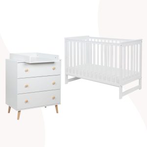 ZESTAW Komoda i Łóżeczko z barierką IWI biel